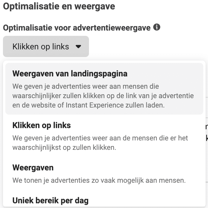 facebook adverteren - weergaven van landingspagina