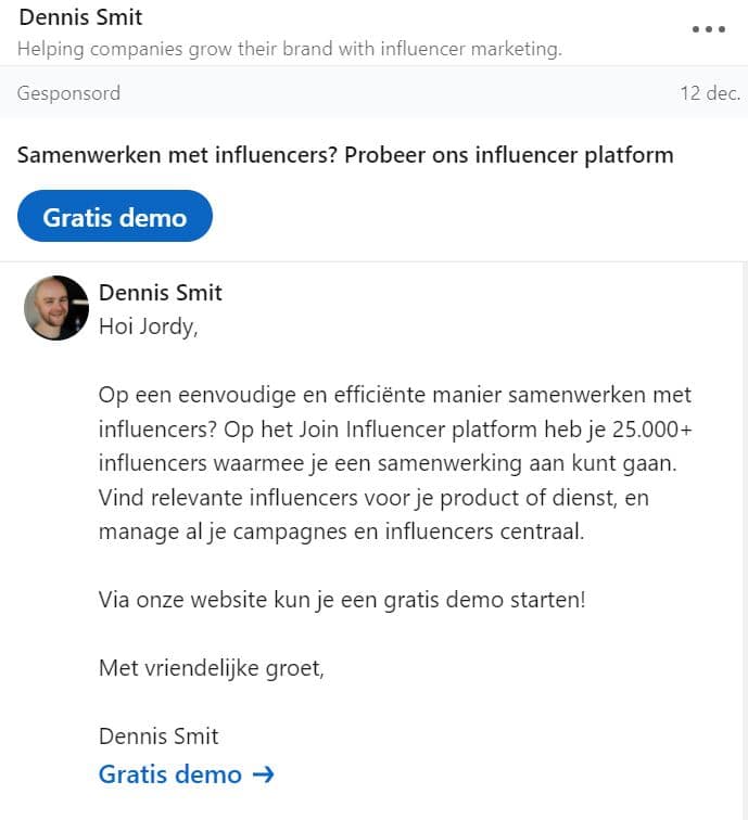 Sponsored inmail advertentie